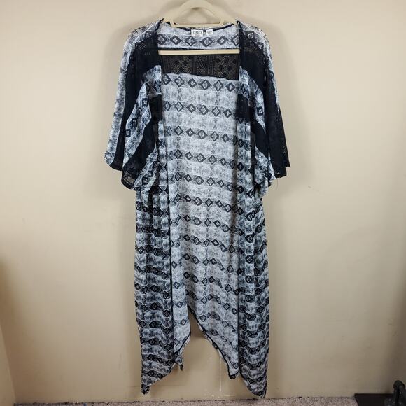 Cato Geometric Print Long Open Front Cardigan Lace Insets Size 22/24W - Picture 1 of 10